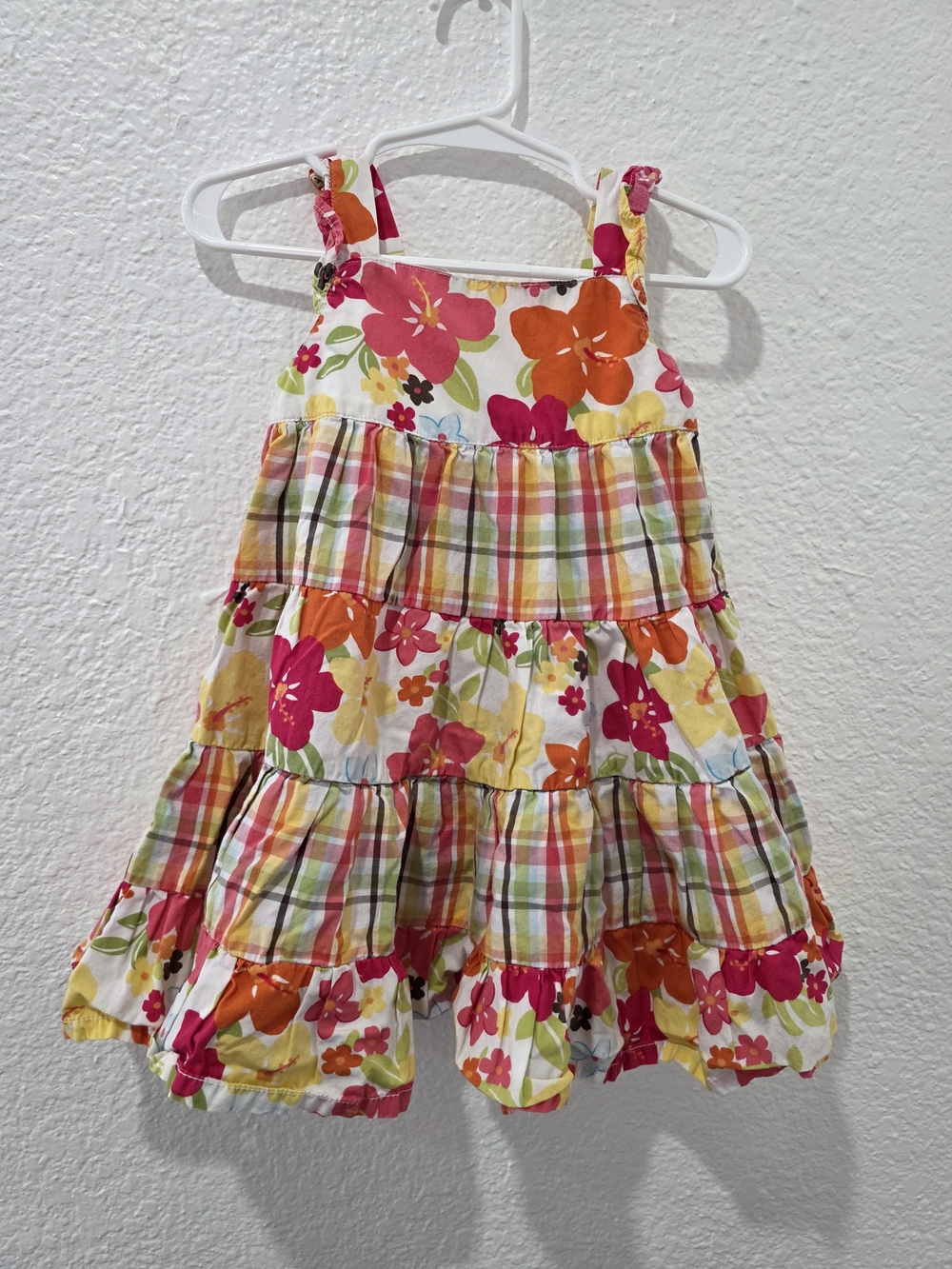 Gymboree Floral & Plaid Tiered Sundress - Pink, Orange, Yellow